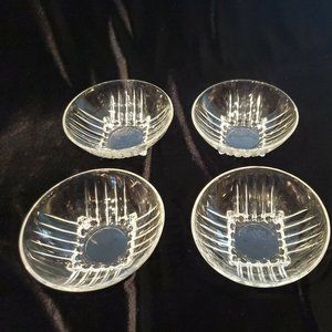 L@@K Set of 4 Fancy Dessert IceCream Bowls Cut Clear Glass Footed Base